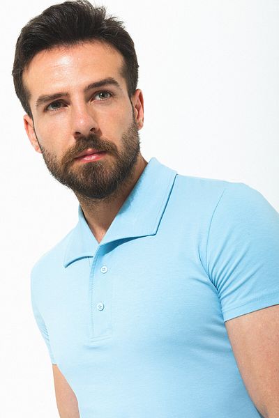 Mcr Tricou pentru bărbați cu guler drept slim fit, albastru - 36713.22y