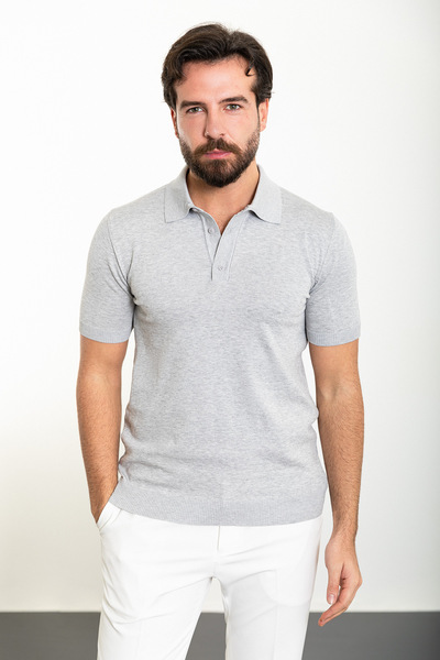 Mcr Прямий Slim Fit Поло з коміром Чоловічий трикотажний футболка Сірий - 11488.24Y