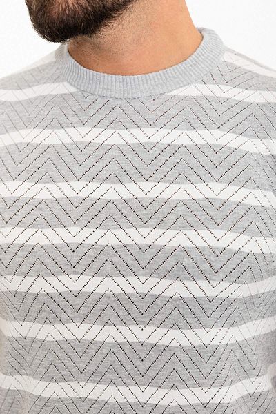Mcr Horizontal Striped Slim Fit Crew Neck Men's Knitwear T-Shirt Gray - 11478.24Y