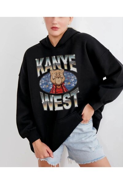 MAYDAY CULTURE سويت شيرت كاني ويست أسود - خفيف الوزن، فضفاض، ثلاثة خيوط بغطاء...