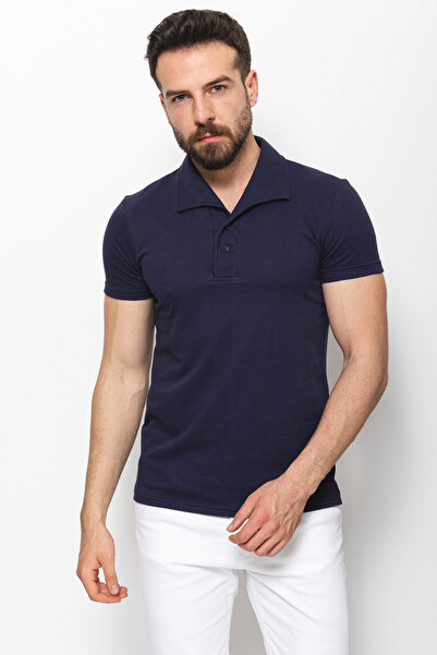 Mcr Ανδρικό μπλουζάκι με σχέδιο Slim Fit με γιακά παπιγιόν, Navy Blue - 36715.22Y