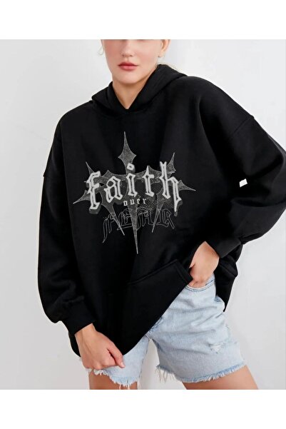 MAYDAY CULTURE Hafif Kesim - Hanorac vintage negru cu glugă cu trei fire /Pro...