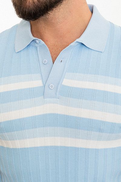 Mcr Tricou tricot pentru bărbați, albastru, slim fit, cu gât polo