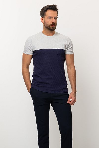 Mcr Piece Patterned Slim Fit Crew Neck Men's T-Shirt Navy-Blue - 36692.22Y