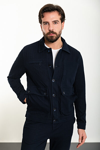 Mcr Ριγέ Slim Fit Ανδρικό Παλτό Παντελόνι Σετ Navy Blue - 17150.24Y