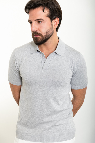 Mcr Прямий Slim Fit Поло з коміром Чоловічий трикотажний футболка Сірий - 11488.24Y