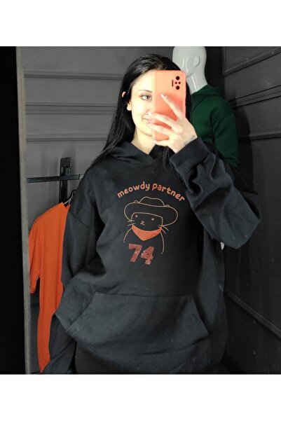 MAYDAY CULTURE سويت شيرت أسود فضفاض بقلنسوة - ثلاثة خيوط / منتج عارضة أزياء: XL/