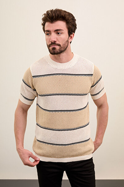 Mcr Горизонтальні смужки Slim Fit Велосипедна комір Чоловіча трикотажна футбо...