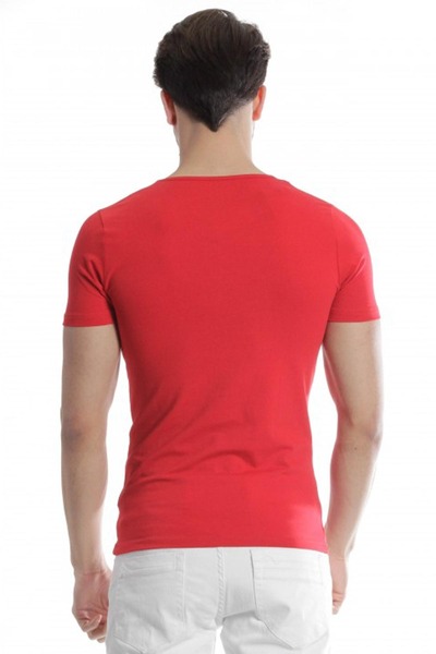 Mcr Απλό Super Slim Fit Basic Ανδρικό T-Shirt με λαιμόκοψη σε σχήμα V Κόκκινο - 36361.17Y