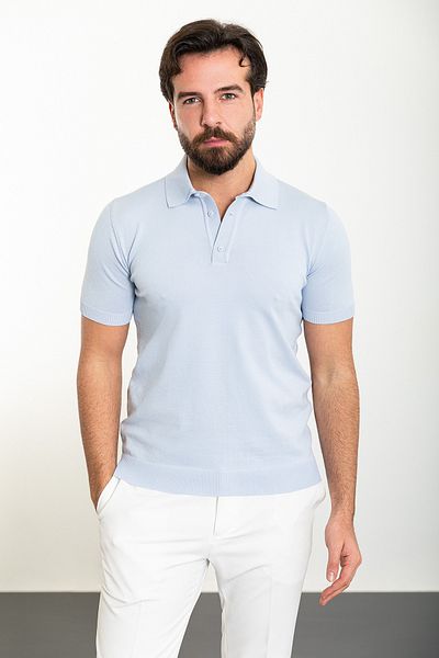 Mcr Tricou tricot pentru bărbați, albastru, slim fit, cu gât polo