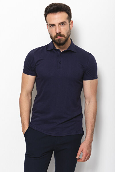 Mcr Ανδρικό μπλουζάκι με λεπτή εφαρμογή με λαιμόκοψη πόλο σε μπλε ναυτικό - 36714.22Y