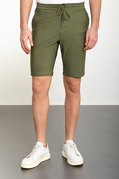 Mcr Ανδρικό σορτς χακί με ριγέ Super Slim Fit με ελαστική μέση και κορδόνι - 18109.24Y