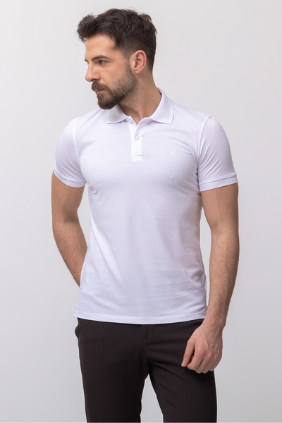 Mcr Plain Slim Fit Polo Neck Basic Men's T-Shirt White - 36645.21Y