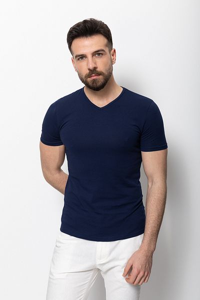 Mcr Plain Super Slim Fit V-Neck Basic Men's T-Shirt Navy Blue - 36361.17Y