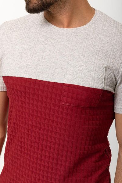 Mcr Piece Patterned Slim Fit Crew Neck Men's T-Shirt Burgundy-Grey - 36692.22Y