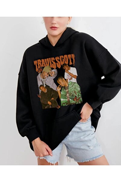 MAYDAY CULTURE سويت شيرت أسود خفيف الوزن بغطاء للرأس من ترافيس سكوت - ثلاثة خ...