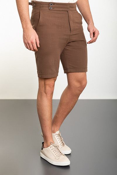 Mcr Plain Super Slim Fit Belted Linen Men's Shorts Brown - 18106.24Y