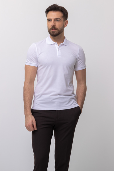Mcr Plain Slim Fit Polo Neck Basic Men's T-Shirt White - 36645.21Y