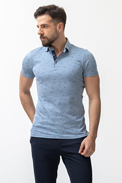 Mcr Ανδρικό μπλουζάκι με λεπτή εφαρμογή με φύλλα, μπλε - 36636.21Y