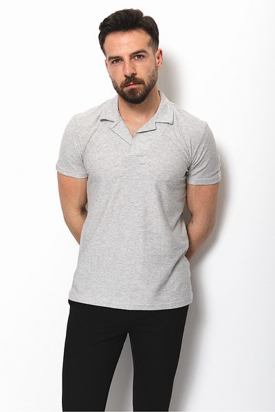 Mcr Patterned Slim Fit Lapel Collar Men's T-Shirt Gray - 36709.22Y