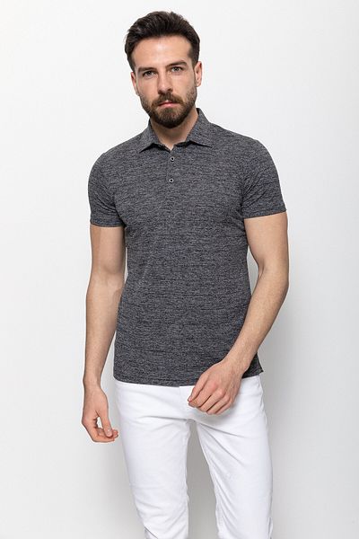 Mcr Patterned Black Slim Fit Polo Collar Men's T-shirt