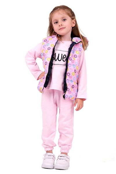 TRENDİMİZBİR Baby Girl Set with Pink Hooded Vest - Sweet Written