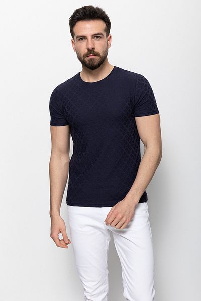 Mcr Patterned Slim Fit Crew Neck Men's T-Shirt Navy Blue - 36696.22Y