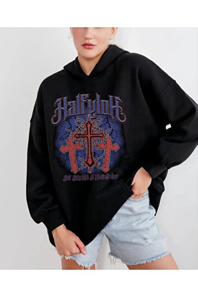 MAYDAY CULTURE Φούτερ Χριστιανικό Σταυρό unisex μαύρο φαρδύ φούτερ 3 κλωστών