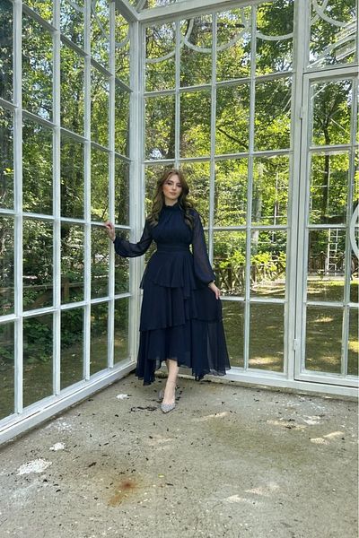 Afiş Butik Sifon réteges szoknya tüll ujjú redőzött ruha