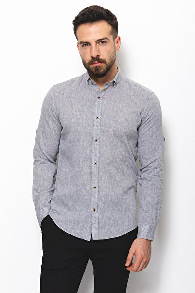 Mcr Plain Slim Fit Basic Linen Men's Shirt Gray - 37356.21Y