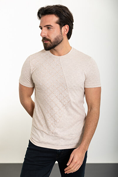 Mcr Ανδρικό μπλουζάκι με σχέδιο Slim Fit Crew Neck Beige - 36828.24Y