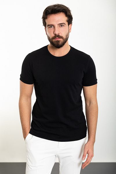 Mcr Plain Slim Fit Crew Neck Men's T-Shirt Black - 36813.24Y