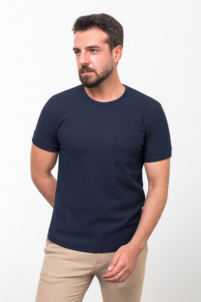 Mcr Patterned Slim Fit Crew Neck Basic Men's T-Shirt Navy Blue - 36800.23Y