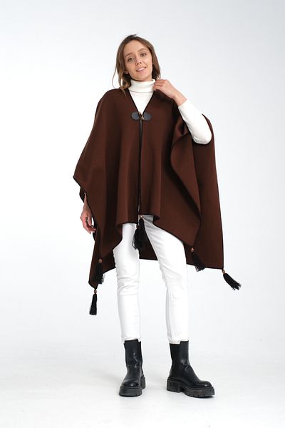 Wega Moda Plain Knitwear Fisherman Stitched Button Detailed Stylish Designed Poncho, Poncho, Plain Patternless Shawl Poncho