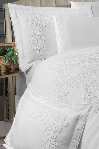 Silkarea Furry 100% Cotton Satin Duvet Cover Set King Size XL Soft Textured, Breathable, White