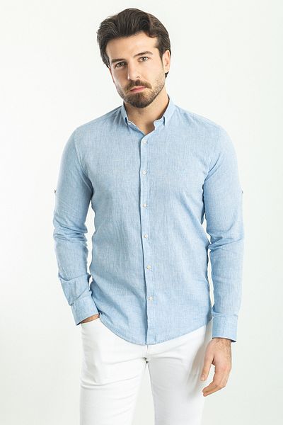 Mcr Plain Slim Fit Basic Linen Men's Shirt Blue - 37356.21Y