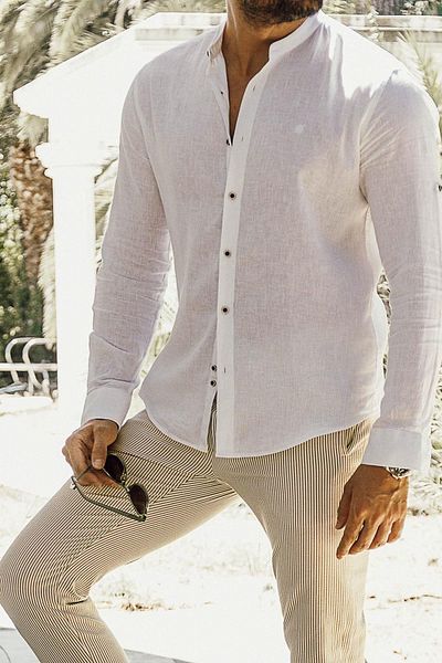 Mcr Plain Slim Fit Judge Collar Basic Linen Men's Shirt White - 37340.21Y