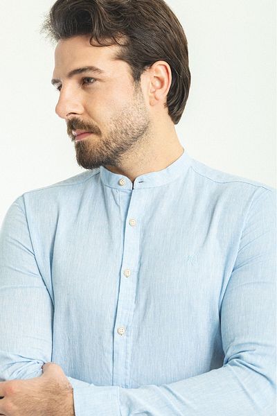 Mcr Straight Slim Fit Judge Collar Basic Linen Men's Shirt Ice Blue - 37340.21Y