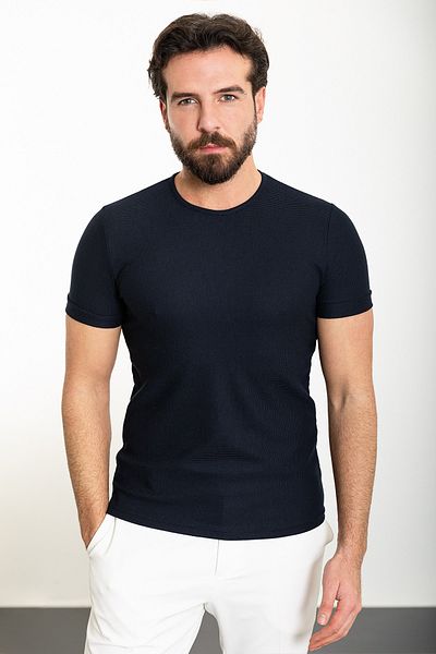 Mcr Patterned Slim Fit Crew Neck Men's T-Shirt Navy Blue - 36806.24Y