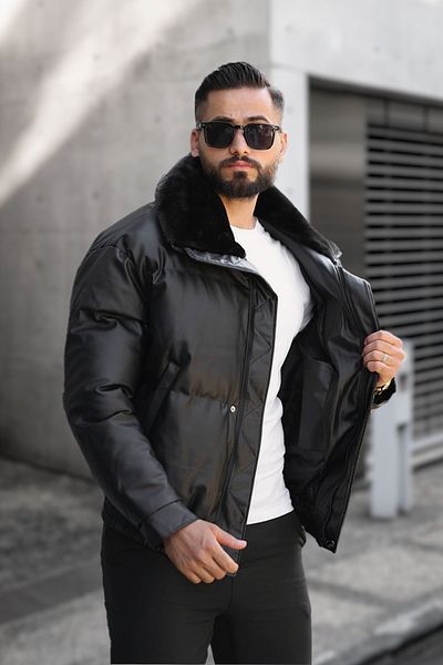 Moderk Puffy Leather Fur Men's Coat