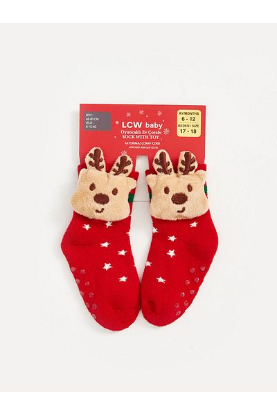 LC Waikiki Lcw Kids Red Christmas Themed Baby Boy Home Socks