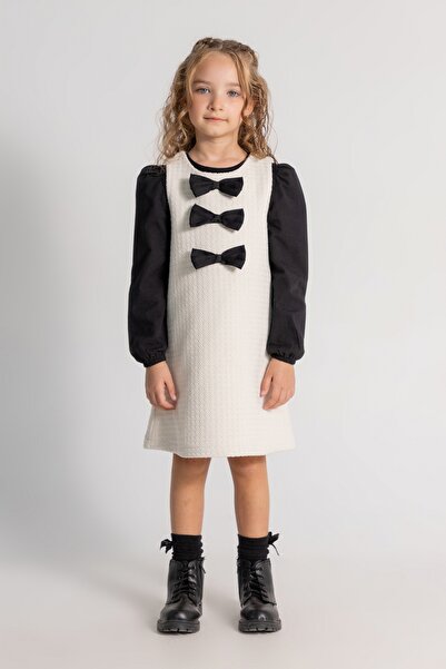 DMB BOYS & GIRLS φόρεμα για κορίτσια με φιόγκο βαμβακερό 2 τεμάχια