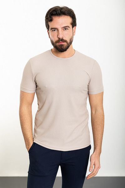Mcr Patterned Slim Fit Crew Neck Men's T-Shirt Beige - 36806.24Y
