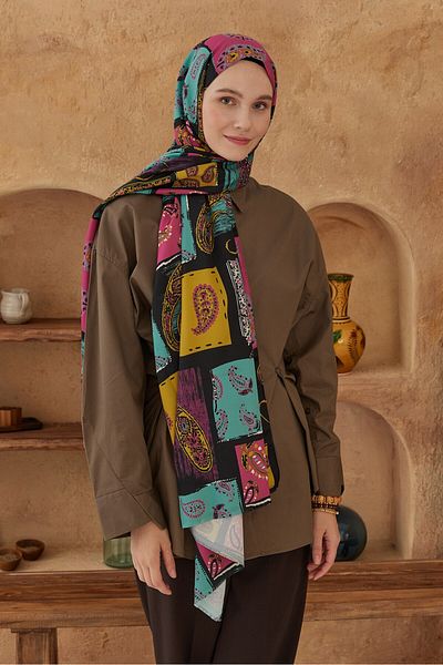 Modakaşmir Paisley Patchwork Patterned Silky Shawl