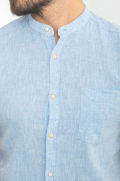 Mcr Slim Fit Judge Collar Short Sleeve Linen Men's Shirt Blue - 37749.23Y