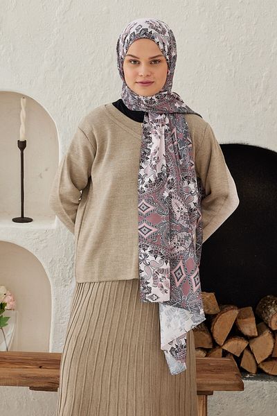 Modakaşmir Pleat Patterned Silky Shawl