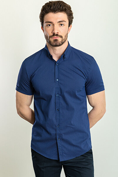 Mcr Ανδρικό πουκάμισο με σχέδια Slim Fit κοντομάνικο Navy Blue - 37752.23Y