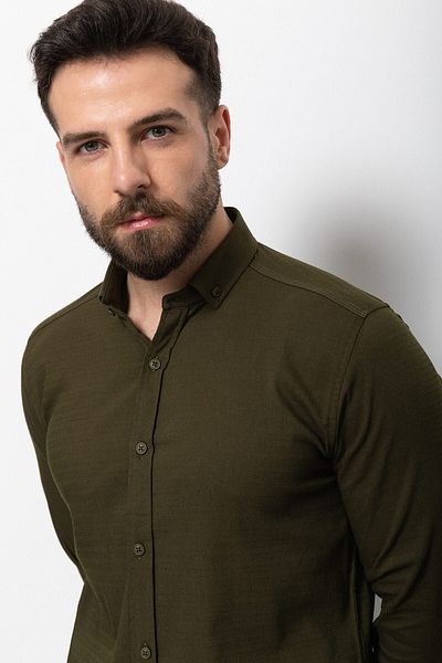 Mcr Khaki Patterned Slim Fit Men's Shirt