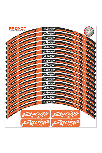 Genel Markalar ÜNİVERSAL JANT ŞERİDİ RACİNG YAZILI JANT STİCKER KAPLAMA TURUNCU