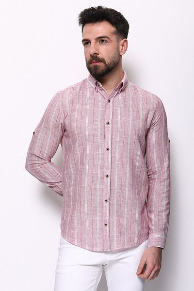 Mcr Striped Slim Fit Men's Shirt Burgundy-Ecru - 37609.22Y